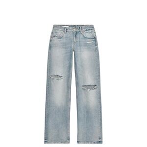 Zara Light Blue Straight-Leg Distressed Jeans